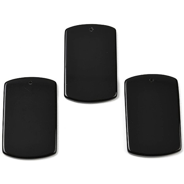 Natural Obsidian Pendants, Rectangle Charms, 40X25X3.5Mm, Hole: 1.6Mm-image