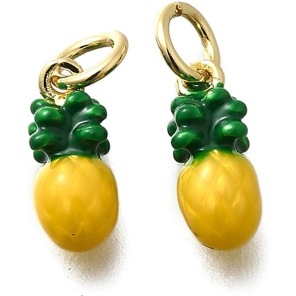 Colgantes De Esmalte De LatóN, Chapado En Rack, Sin Plomo Y Cadmio, Plateado De Larga DuracióN, Real 18K Chapado En Oro, PiñA, 11X5Mm, Agujero: 3 Mm-image