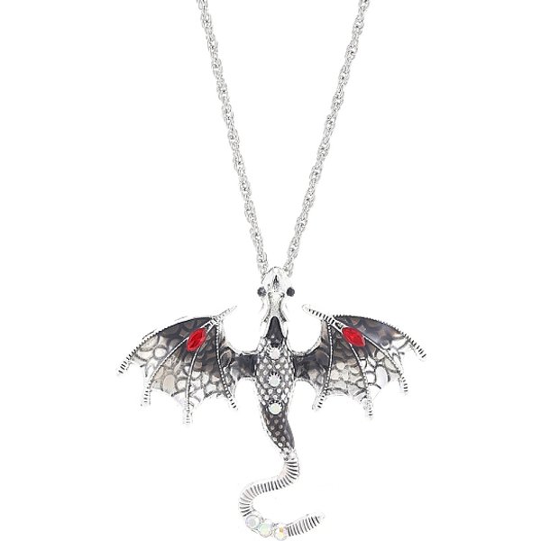 Halsketten Mit DrachenanhäNger Aus Emaille, Mit Strass, Eisenkette, Antikem Silber & Platin, Schwarz, 24.41 Zoll (62 Cm)-image