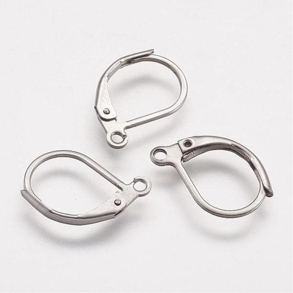 Boucles D'oreilles à Levier En Acier Inoxydable Chirurgical 316 RéSistant Au Ternissement, Avec Boucle, Couleur Inoxydable, 15.8X10X1.8Mm, Trou: 1.5Mm-image