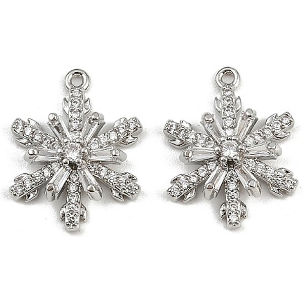 Brass Micro Pave Cubic Zirconia Pendants, Snowflake, Platinum, 17.5X14X4.5Mm, Hole: 1Mm-image