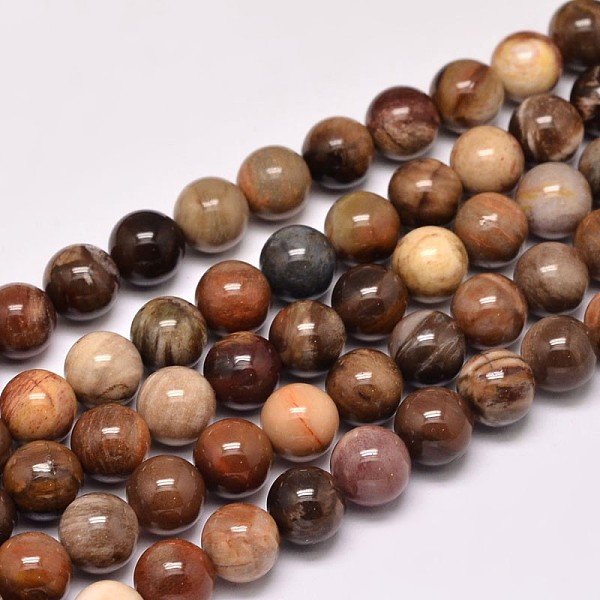 NatüRliche Versteinertes Holz Runden Perle SträNge, 8-9 Mm, Bohrung: 1 Mm, Ca. 43-47 Stk. / Strang, 15 Zoll-image