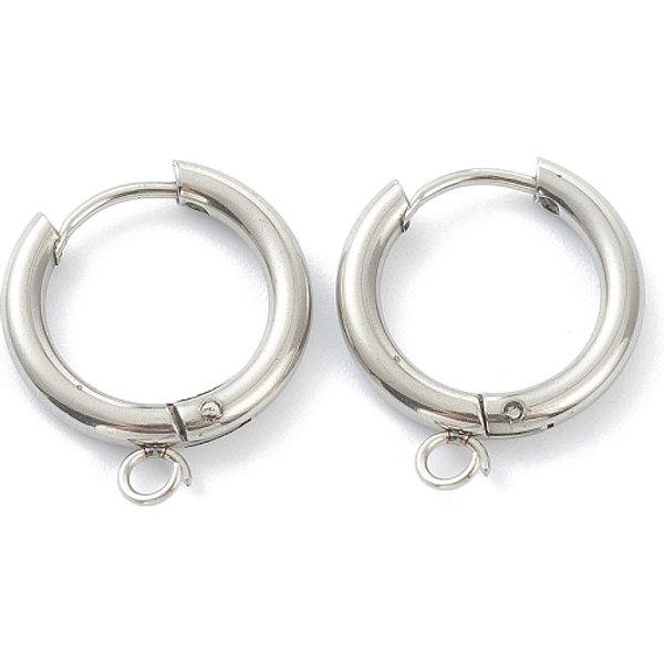 Tarnish Resistant 201 Stainless Steel Huggie Hoop Earring Findings, With Horizontal Loop And 316 Surgical Stainless Steel Pin, Stainless Steel Color, 19X17X2.5Mm, Hole: 2.5Mm, Pin: 1Mm-image