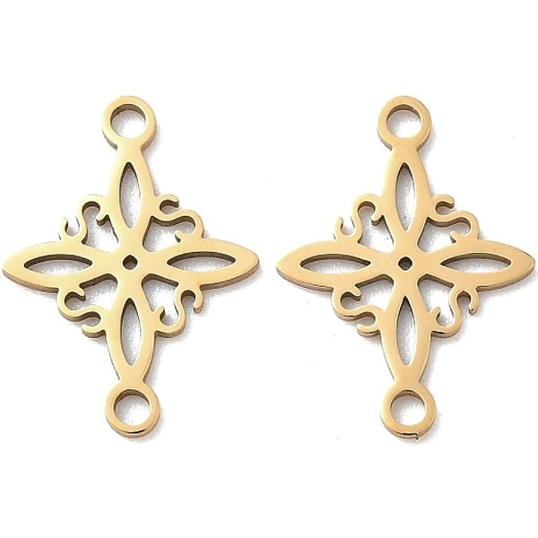304 Stainless Steel Rhombus Flower Connector Charms, Ion Plating(Ip), Polishing, Golden, 19X13.5X1Mm, Hole: 1.8Mm-image