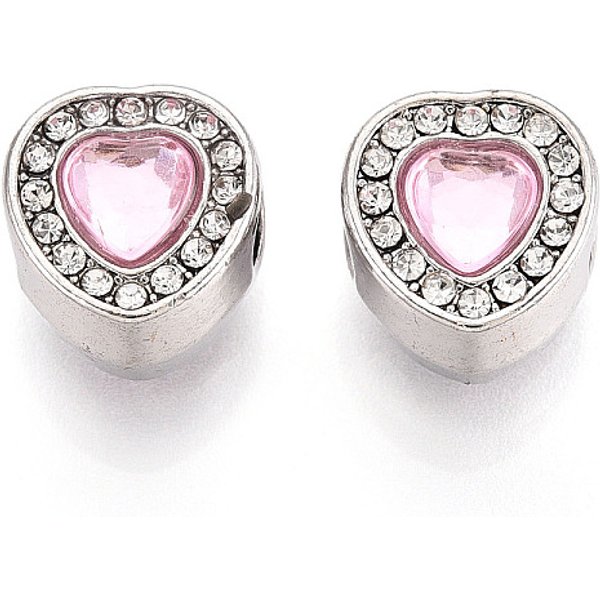 Rack Plating Alloy Rhinestone European Beads, Heart, With Acrylic, Lead Free & Nickel Free & Cadmium Free, Platinum, 13X12X10Mm, Hole: 4.5Mm-image