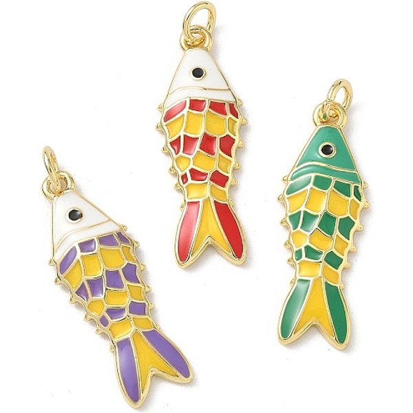 Sea Animals Brass Enamel Pendants, Rack Plating, Cadmium Free & Lead Free, Long-Lasting Plated, With Jump Ring, Real 18K Gold Plated, Mixed Color, 27X10X3Mm, Hole: 3.5Mm-image
