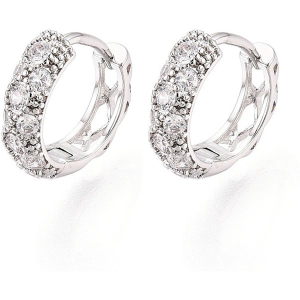 Messing Micro Pave Klare Zirkonia Creolen, Ionenbeschichtung (Ip), Echt Platiniert, 12.5X13.5X4 Mm-image