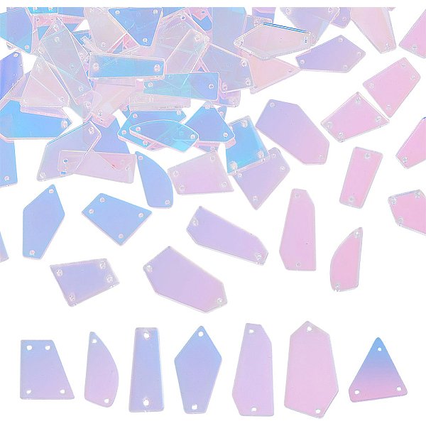 2 boîte de strass à coudre en acrylique miroir, forme mixte, clair ab, 14-31x8.5-20x1.5mm, Trou: 1.3mm, 2boxes / set