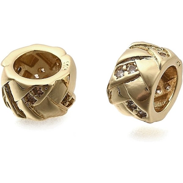 Laiton Micro Pave Zircon Cubique Transparent Perles EuropéEnnes, Perles Avec Un Grand Trou , Plat Rond, VéRitable 18K Plaqué Or, 8X5Mm, Trou: 5Mm-image