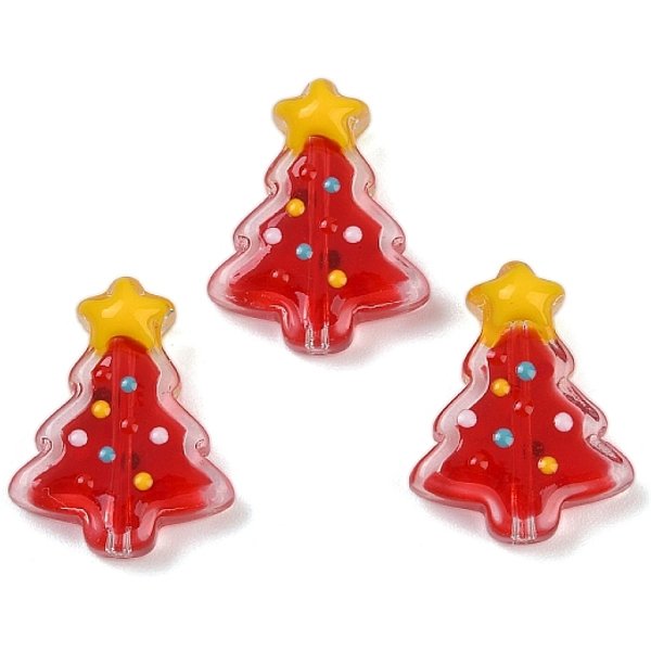 Handmade Lampwork Enamel Beads, Christmas Trees, Red, 18X15X7Mm, Hole: 1.2Mm-image
