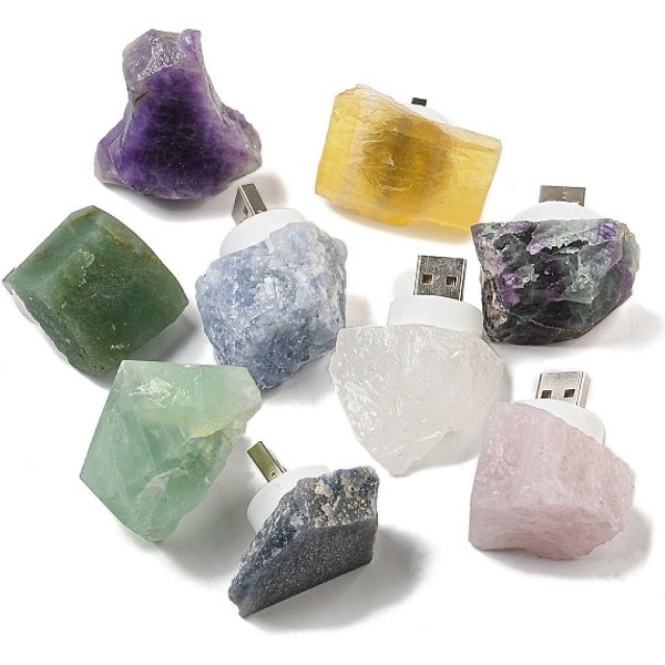 Nuggets Natural Gemstone USB Night Light, Healing Raw Stone Night Lamp for Bedroom Home Decor, 32-47x26-42x30-55mm