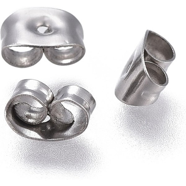 AnlaufgeschüTzte Ohrmuttern Aus Edelstahl 304, Ohrring RüCken, Edelstahl Farbe, 6X4.5X3 Mm, Bohrung: 0.8 Mm-image