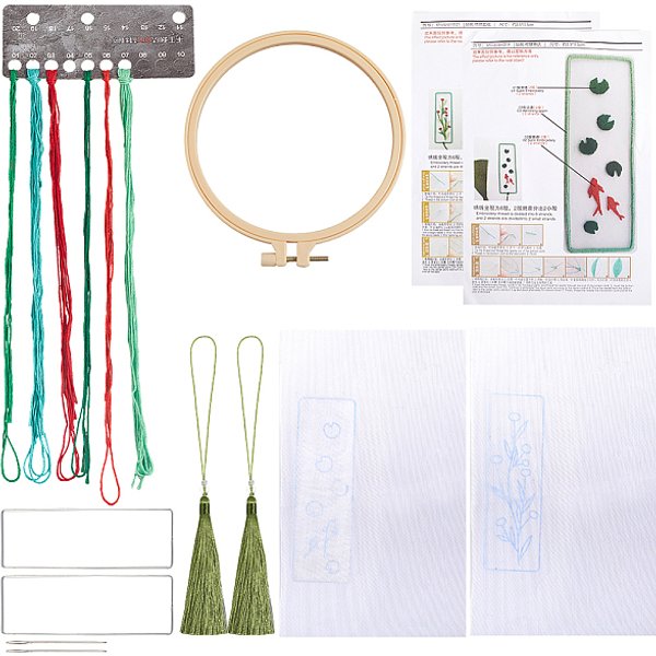 Kits De Broderie De Marque-Pages à Faire Soi-MêMe, Y Compris Le Tissu, Fil à Broder Et Aiguilles, Cercle à Broder En Plastique, Couleur Mixte, Fil: 1.2Mm, 7Bundles-image