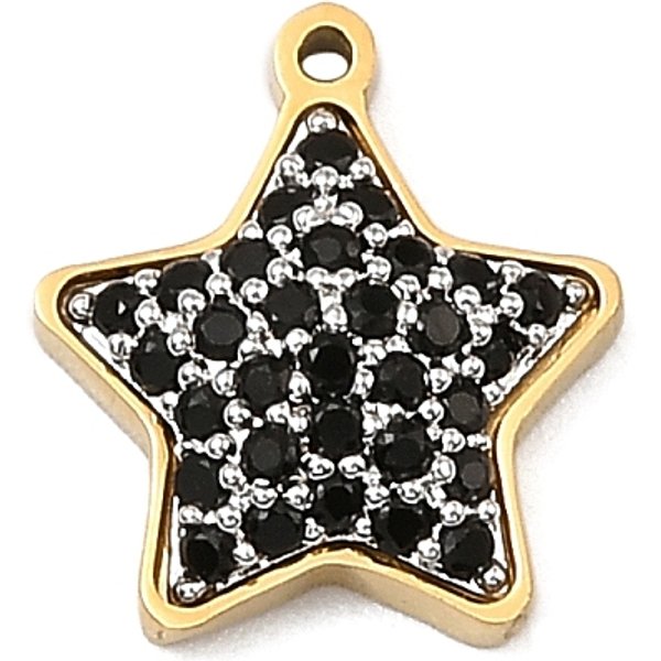304 Stainless Steel Micro Pave Cubic Zirconia Charms, Cadmium Free & Nickel Free & Lead Free, Golden, Star, 10.5X9.5X2.5Mm, Hole: 0.8Mm-image