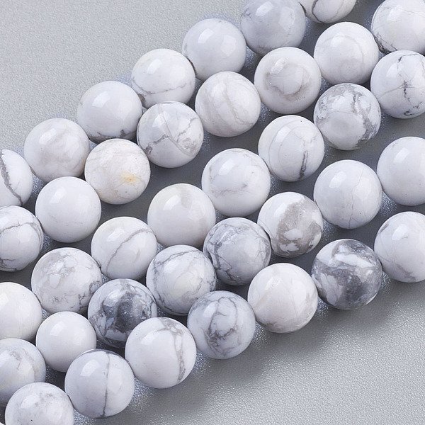 Chapelets De Perles En Howlite Naturelle, Ronde, Blanc, 6Mm, Trou: 1Mm, Environ 32 Pcs/Chapelet, 7.6 Pouce-image