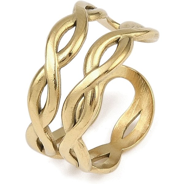 304 Stainless Steel Cuff Rings, Ion Plating(Ip), Real 18K Gold Plated, 9-11.5Mm-image