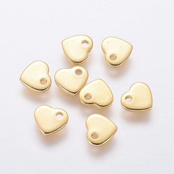 201 Stainless Steel Charms, Stamping Blank Tag, Heart, Real 24K Gold Plated, 5X6X1Mm, Hole: 1Mm-image