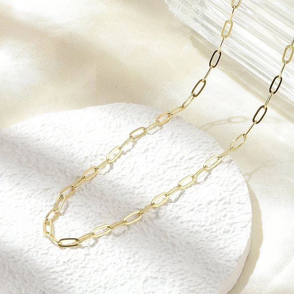 Brass Paperclip Chain Necklaces, Long-Lasting Plated, Rack Plating, Lead Free & Cadmium Free, Real 18K Gold Plated, 17.52 Inch(44.5Cm)-image