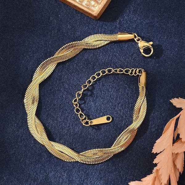 Bracciale A Catena Intrecciata In Acciaio Inossidabile 304 Per Uomo E Donna, Oro, 6-3/4 Pollice (17 Cm)-image