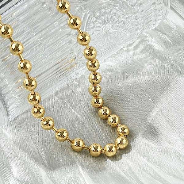 Collares De Cadena De Bolas De LatóN Chapado En Estante Para Mujer, Plateado De Larga DuracióN, Sin Plomo Y El Cadmio, Real 18K Chapado En Oro, 16.54 Pulgada (42 Cm), Grano: 8 Mm-image
