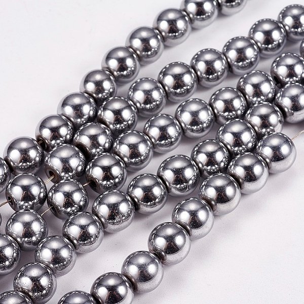 Chapelets De Perles En HéMatite SynthéTique Sans MagnéTiques, Ronde, Grade A, PlatinéE, 8Mm, Trou: 1.5Mm, Environ 50 Pcs/Chapelet, 16 Pouce-image