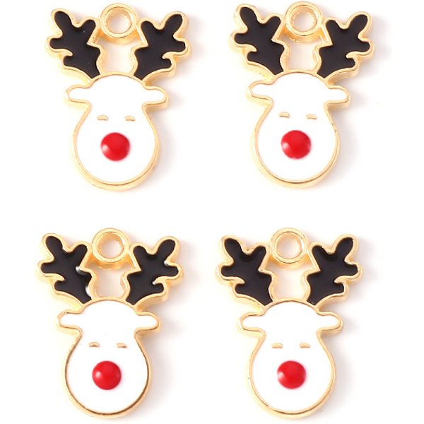 Alloy Enamel Pendants, For Christmas, Christmas Reindeer/Stag, Light Gold, White, 17X13X2Mm, Hole: 1.6Mm-image