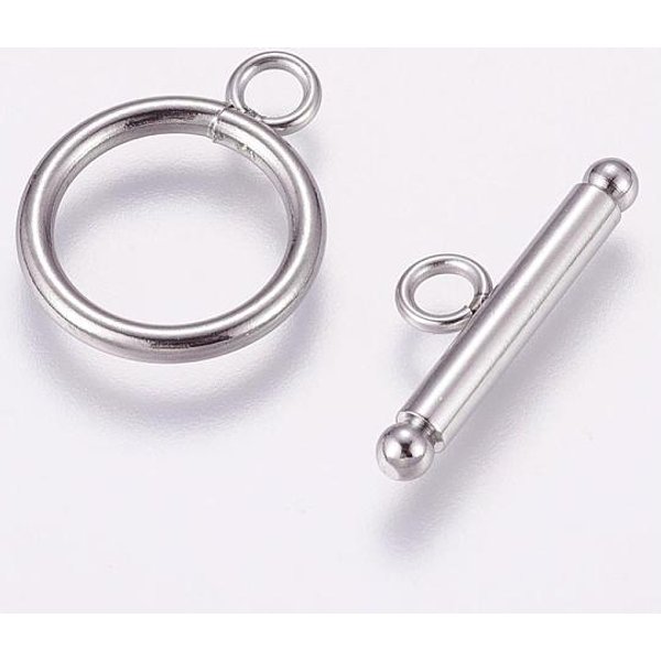 Tarnish Resistant 304 Stainless Steel Toggle Clasps, Stainless Steel Color, Toggle: 21X16Mm, Hole: 3Mm, Bar: 23X3Mm, Hole: 3Mm-image