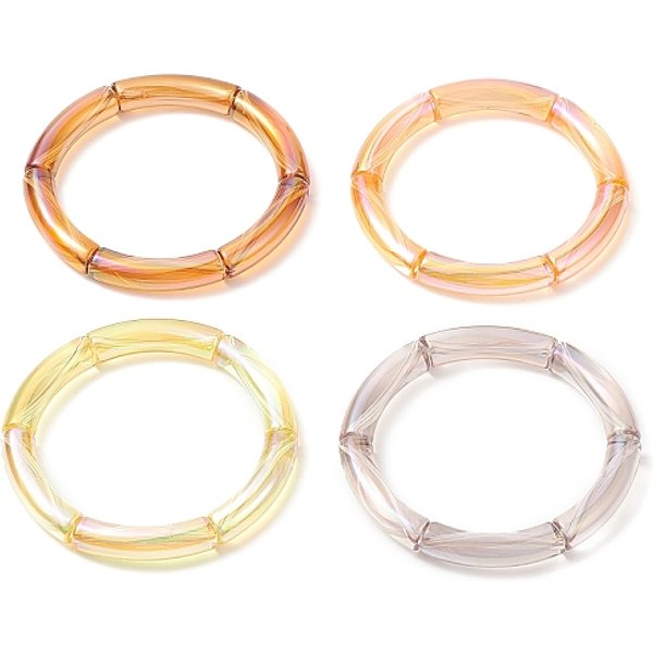 4 PièCes 4 Couleurs Acrylique Tube Incurvé Bracelets Extensibles Ensemble Pour Les Femmes, Chocolat, DiamèTre IntéRieur: 2-1/8 Pouce (5.3 Cm)-image