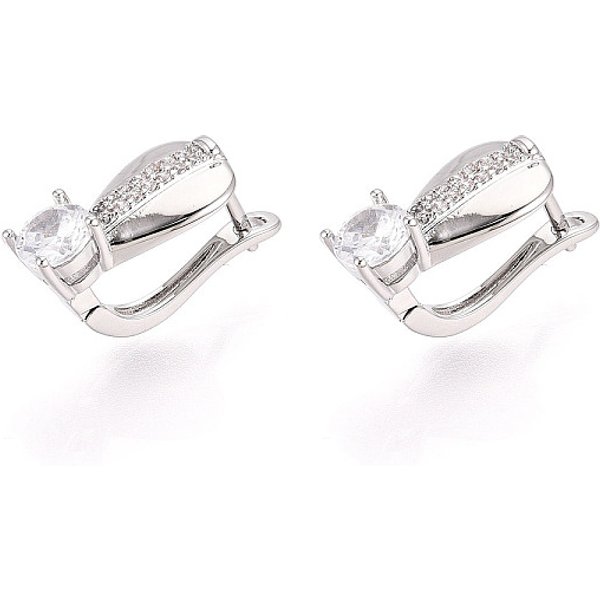 Brass Micro Pave Cubic Zirconia Teardrop Hoop Earrings, Real Platinum Plated, 13.5X11X8Mm-image
