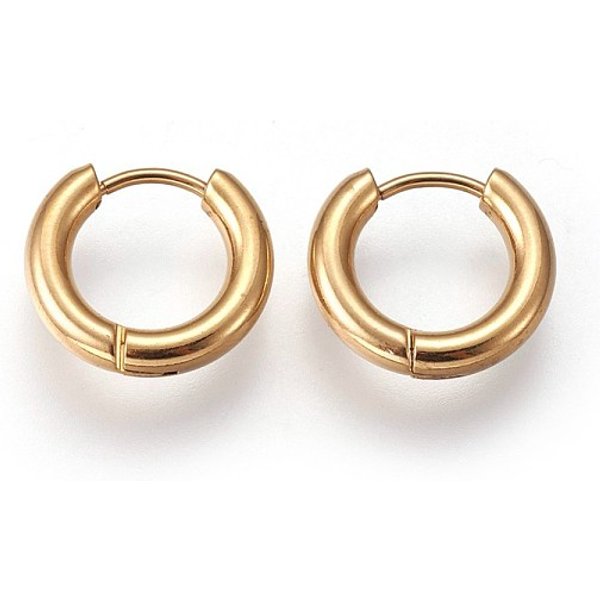 Ion Plating(Ip) 304 Stainless Steel Huggie Hoop Earrings, Manual Polishing, Manual Polishing, Ring, Real 18K Gold Plated, 9 Gauge, 14X16X3Mm, Pin: 1Mm-image