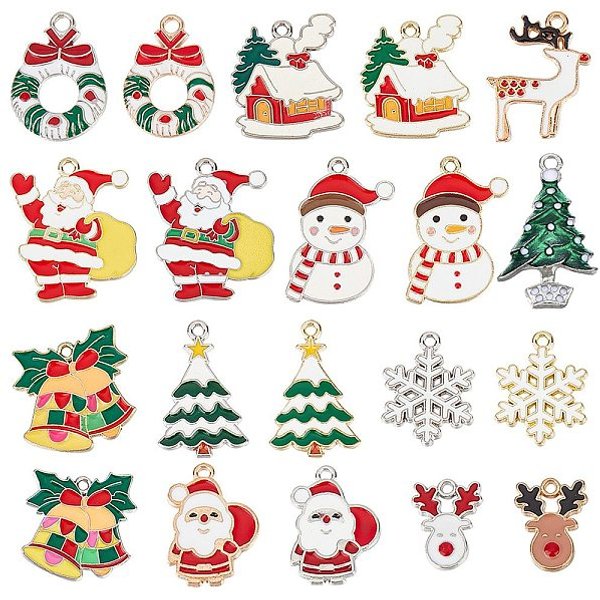 Sunnyclue 1 Box 40Pcs 20 Style Christmas Tree Charms Xmas Charms Winter Charm Bulk Bell Santa Claus Charm For Jewelry Making Charms Diy Earrings Bracelet Necklace Craft Christmas Party Decor Supplies-image