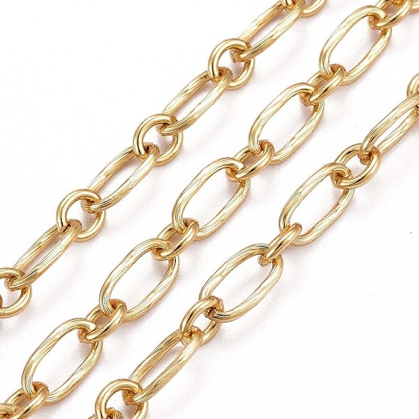 Catene in ottone, catene a maglie ovali, con la bobina, placcato di lunga durata, senza saldatura, vero placcato oro 18k, link: 9x4.5x1 mm, 5x4x1mm, 5m/rotolo