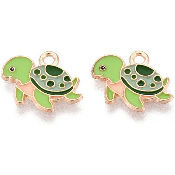 Pendentifs en alliage émaillé d'animaux marins, or clair, tortue, 13x17x1mm, Trou: 1.8mm