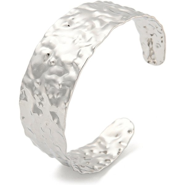 Braccialetti Aperti Testurizzati In Acciaio Inossidabile 304 Anti-Ossidazione Per Le Donne, Colore Acciaio Inossidabile, Diametro Interno: 2-1/4 Pollice (5.6 Cm), 20Mm-image