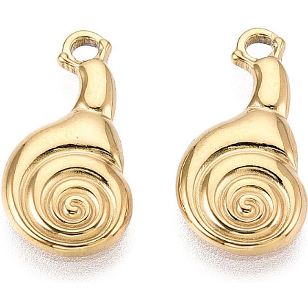 304 Stainless Steel Snail Pendants, Ion Plating(Ip), Real 18K Gold Plated, 18X9X2Mm, Hole: 1.6Mm-image