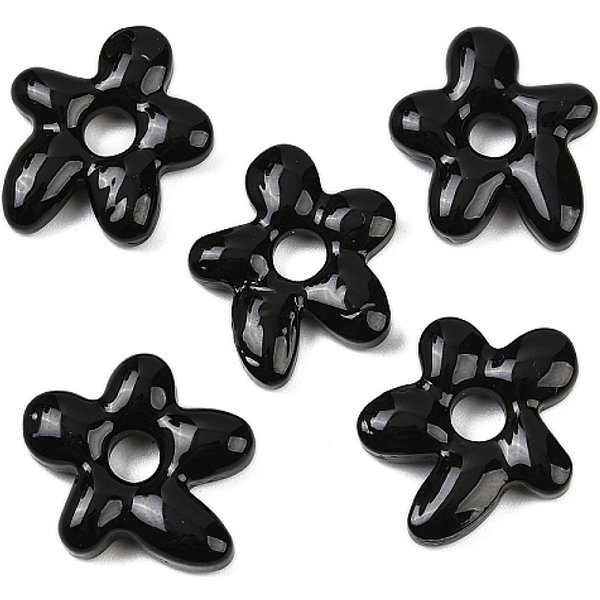 Handmade Lampwork Beads, Flower, Black, 18X17X4Mm, Hole: 3.7Mm-image