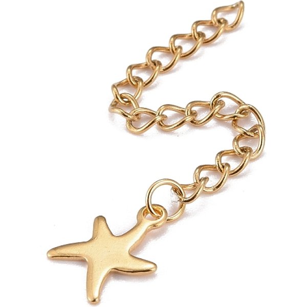 Extensor De Cadena De Acero Inoxidable 304, Barbada, Con 202 Dijes De Acero Inoxidable, Estrella De Mar, Dorado, 60-71Mm, Link: 3.7X3X0.5 Mm, Estrellas De Mar: 11X8.5X0.6 Mm-image