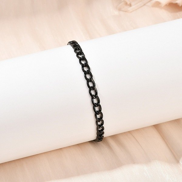 5MM 201 Stainless Steel Curb Chain Bracelets For Women, With 304 Stainless Steel Clasp, Black, 8-3/4 Inch(22.3Cm)-image
