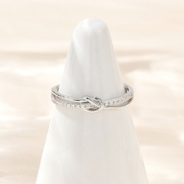 925 Verstellbarer Fingerring Aus Sterlingsilber Mit Mikropavé Und Klaren Zirkonia FüR Damen, Knoten, Platin Farbe, 4 Mm, Uns GrößE 6 1/2 (16.9Mm)-image