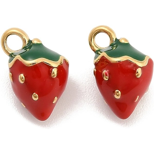 Breloques En éMail En Acier Inoxydable 304, VéRitable 14K Plaqué Or, Fraise, 11.5X8X7.5Mm, Trou: 1.8Mm-image