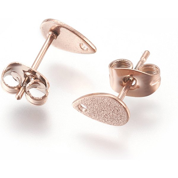 Ionenplattierung (Ip) 304 Edelstahl Ohrstecker ZubehöRse FüR Baumelnde Charms, Strukturierte TräNe, RoséGold, TräNe, : 8X5 Mm, Bohrung: 1 Mm, Stift: 0.7 Mm-image