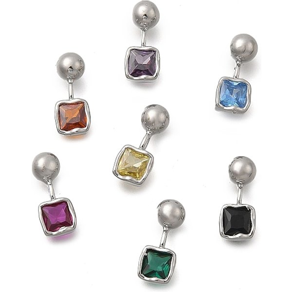 Breloques CarréEs En Laiton Micro Pavé De Zircones Cubiques, Sans Cadmium & Sans Nickel & Sans Plomb, Platine, Couleur Mixte, 13X5X4-4.5Mm, Trou: 1.2X1.5Mm-image