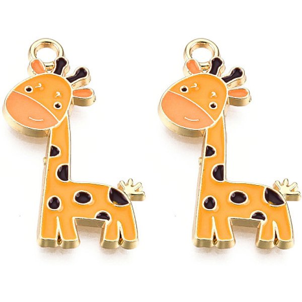 Alloy Enamel Pendants, Light Gold, Giraffe, Orange, 27X12X2Mm, Hole: 2Mm-image