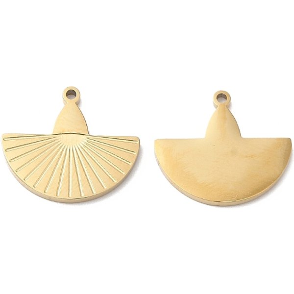 Pendentifs En Acier Inoxydable Chirurgical 316L Avec Placage Ionique (Ip), Sans Nickel, Charme D'éVentail, Texturé, VéRitable 18K Plaqué Or, 14X16X1.3Mm, Trou: 1Mm-image