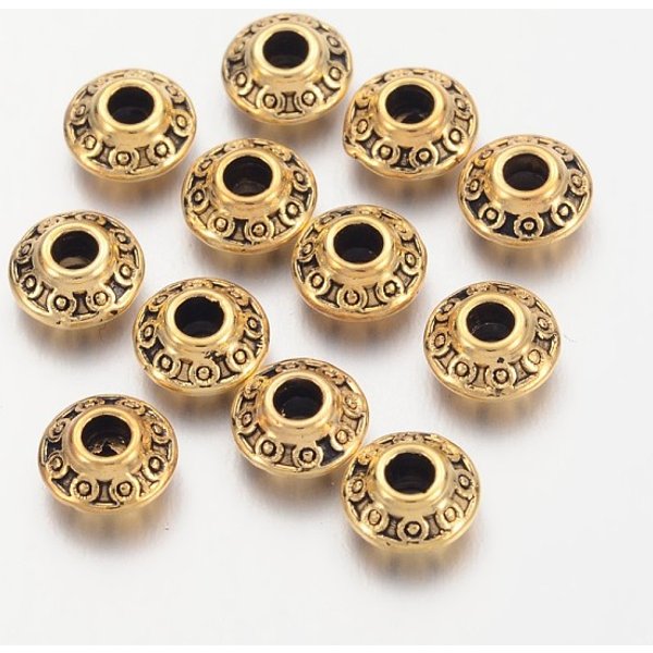 SéParateurs Perles En Alliage De Style TibéTain, Toupie, Or Antique, Sans Plomb Et Sans Cadmium Et Sans Nickel, 6.5X3.5Mm, Trou: 2Mm-image