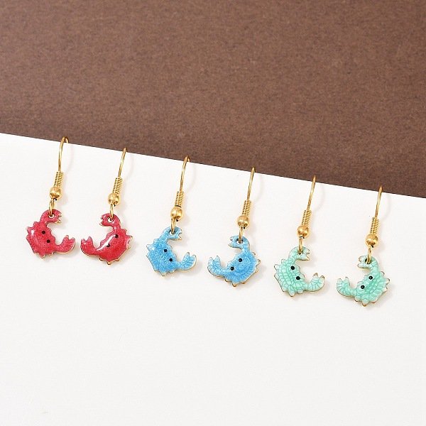 Boucles D'oreilles Pendantes En Acier Inoxydable 304 éMaillé SéRie Ocean, VéRitable 18K Plaqué Or, Crabe, 28X11.5Mm, 3 Paires / Ensemble-image