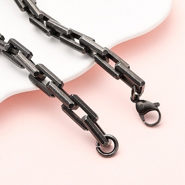 10MM 304 Stainless Steel Rectangle Cable Chain Necklaces, Ion Plating(Ip), Gunmetal, 18.86 Inch(47.9Cm)-image