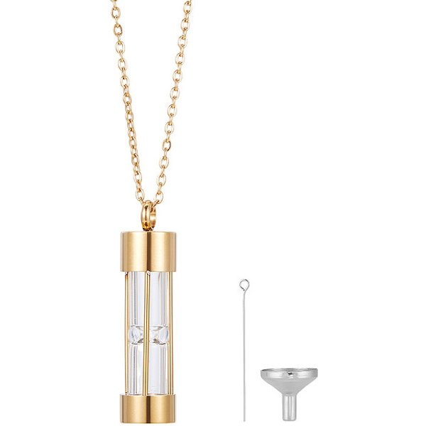 Colliers De Cendres En Forme D'urne En Verre Avec Colonne 1 PièCe, Colliers à ChaîNe En Acier Inoxydable 304, Avec Des Entonnoirs, Or, Collier : 21.54 Pouce (54.7 Cm)-image
