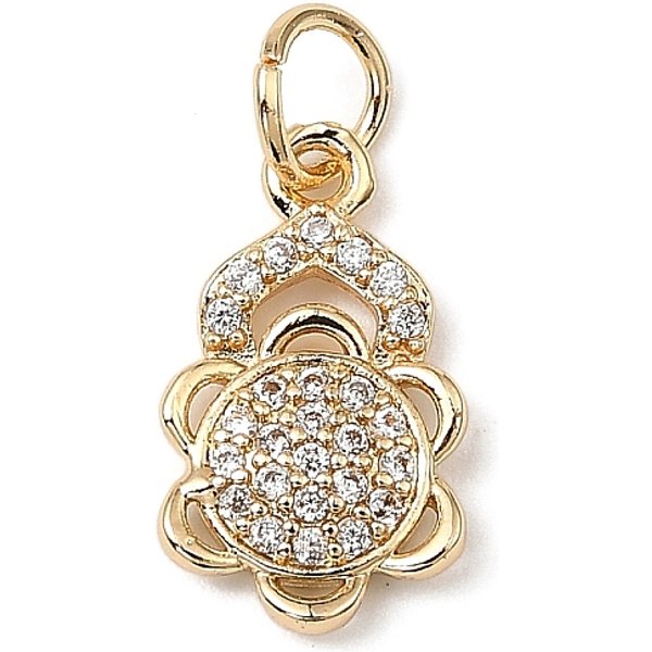 Brass Micro Pave Cubic Zirconia Charms, Real 14K Gold Plated, With Jump Ring, Flower, 14X8X2.5Mm, Hole: 3.5Mm-image