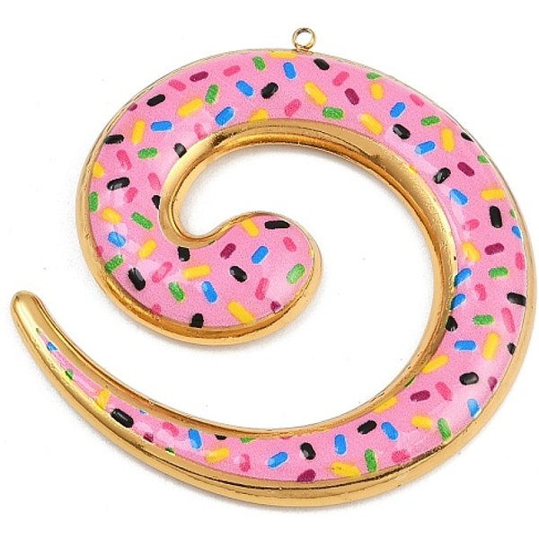 Bedruckte AnhäNger Aus Edelstahl 304, Reak 18K Vergoldet, Pvd-Vakuumbeschichtung, Donut, 62X62X5 Mm, Bohrung: 1.8 Mm-image